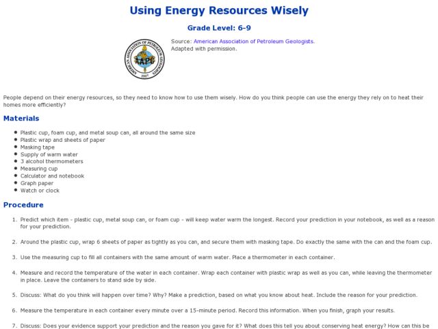Using Energy Resources Wisely Lesson Plan