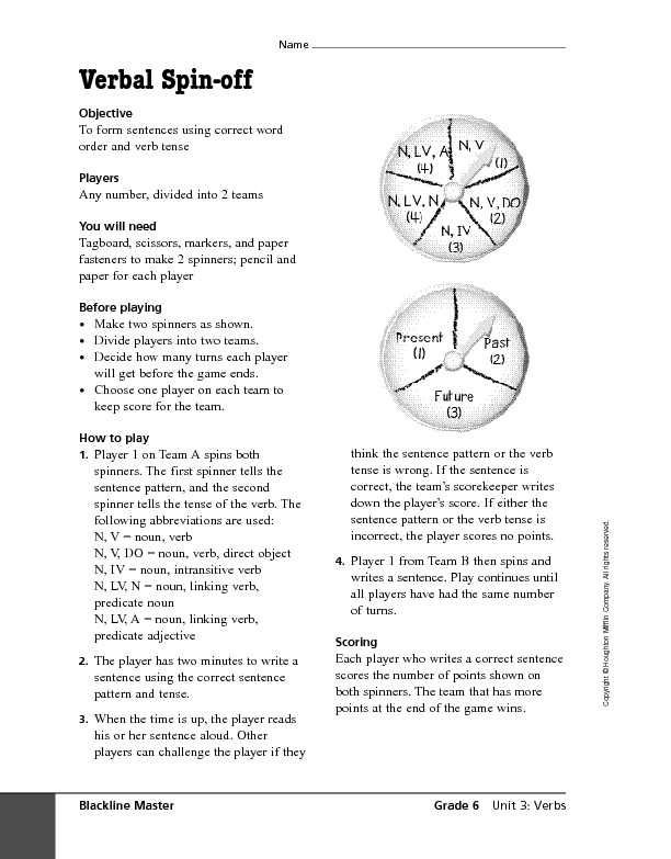 Verbal Spin-Off Worksheet