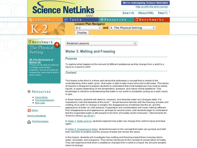 Water 3: Melting and Freezing Lesson Plan