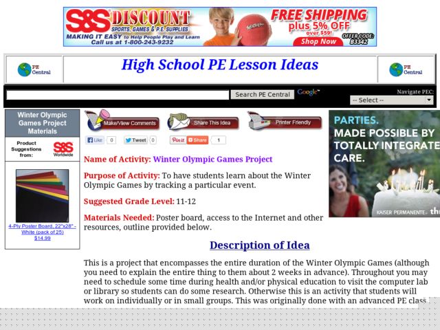 Winter Olympic Games Project Lesson Plan