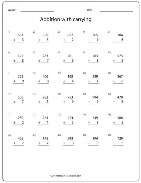 Addition with Carrying Worksheet