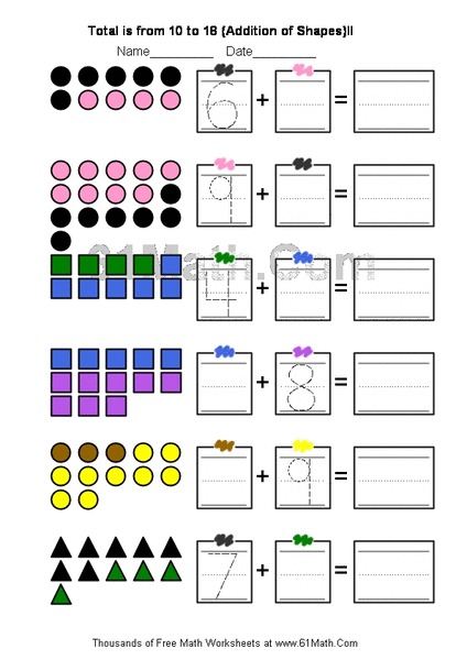 Addition Using Math Counters Worksheet