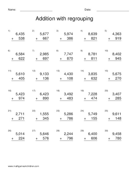 Addition With Regrouping Worksheet