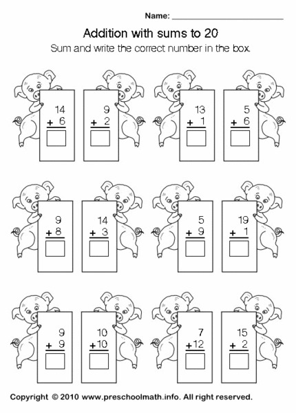 Addition with Sums to 20 Worksheet