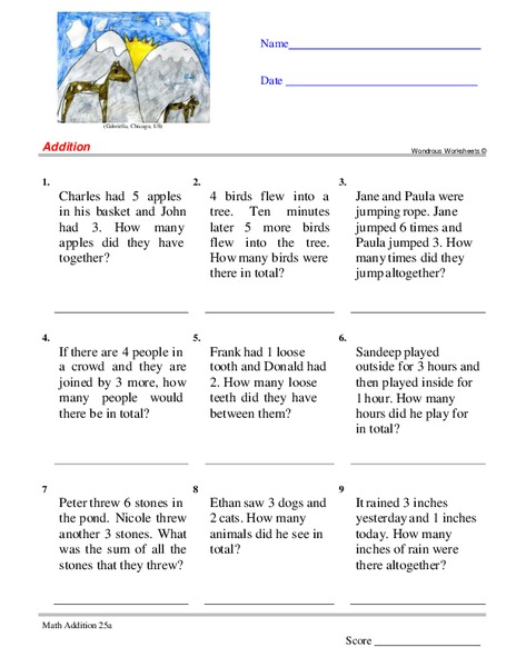 Addition Word Problems Worksheet