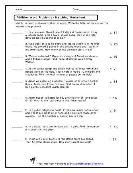 Addition Word Problems Worksheet