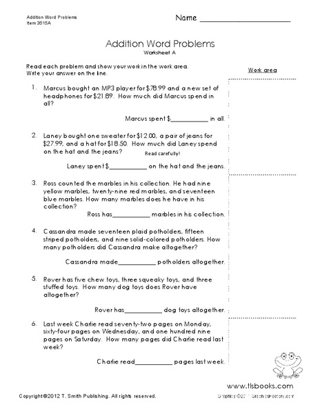 Addition Word Problems Worksheet