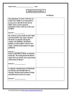Addition Word Problems Worksheet