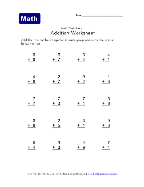 Addition Worksheet Worksheet