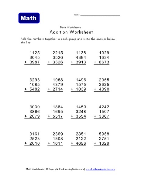 Addition Worksheet Worksheet