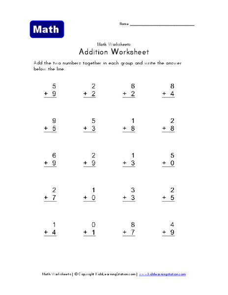 Addition Worksheet Worksheet