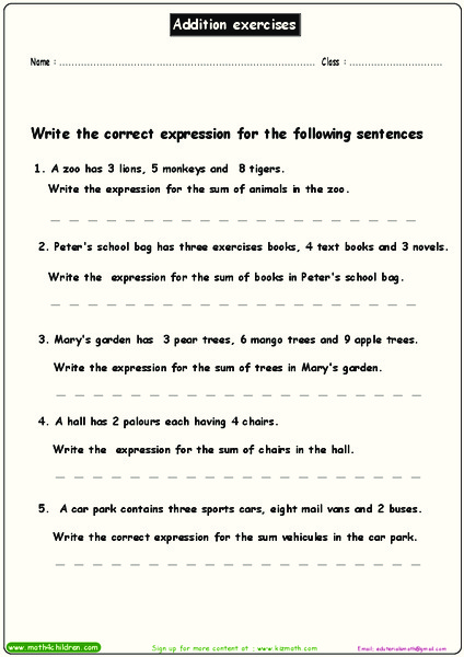 Addition Word Problems Worksheet
