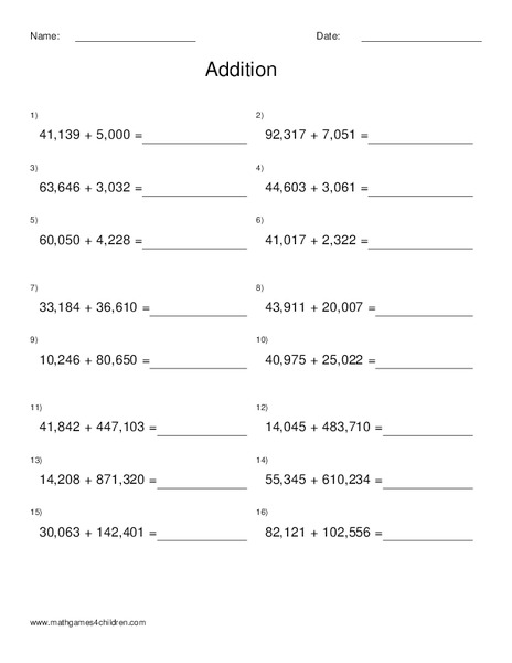 Addition Worksheet Worksheet