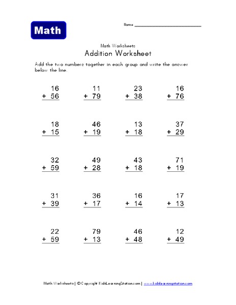 Addition Worksheet Worksheet