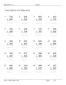 Addition: 3-Digit with Regrouping Worksheet