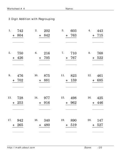 Addition: 3-Digit with Regrouping Worksheet