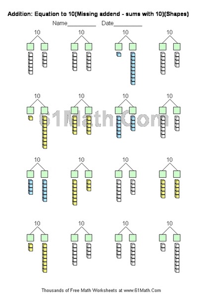 Addition: Equation to 10 (Missing Addend) Worksheet