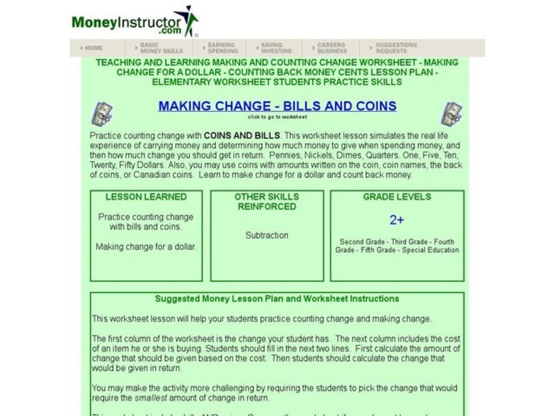 Making Change - Bills And Coins Interactive