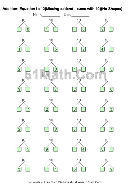 Addition: Missing Addends Worksheet