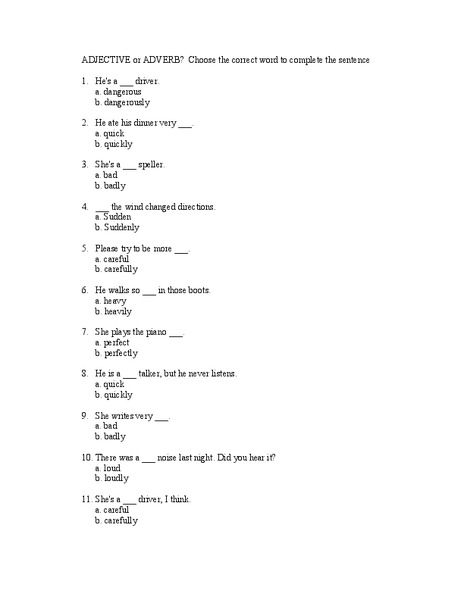 Adjective or Adverb? Worksheet