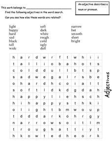 Adjective Word Search Worksheet