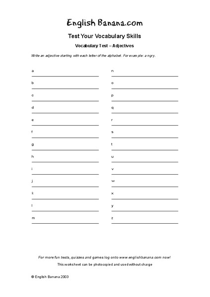 Adjectives Worksheet