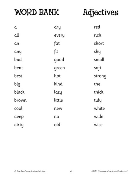 Adjectives Worksheet