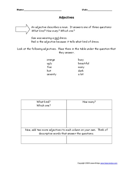 Adjectives Worksheet