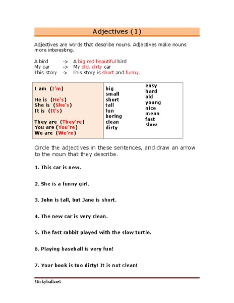 Adjectives Worksheet