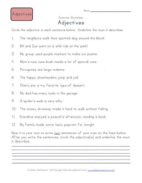 Adjectives Worksheet