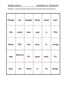 Adjectives - Sentence Search Worksheet