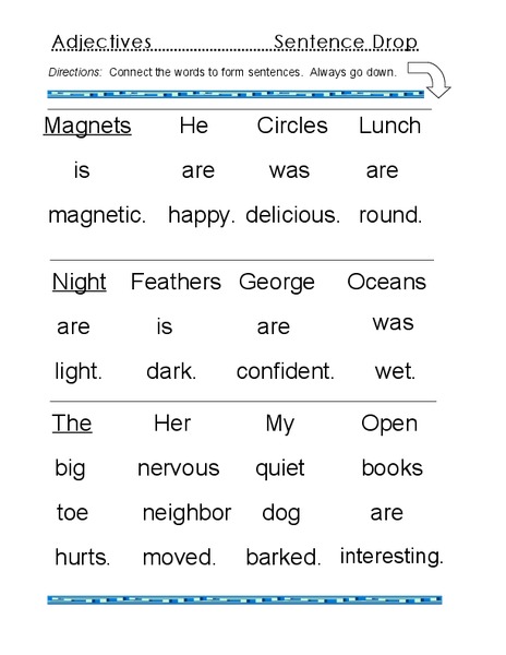 Adjectives: Sentence Drop Worksheet