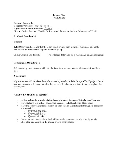 Adopt a Tree Lesson Plan