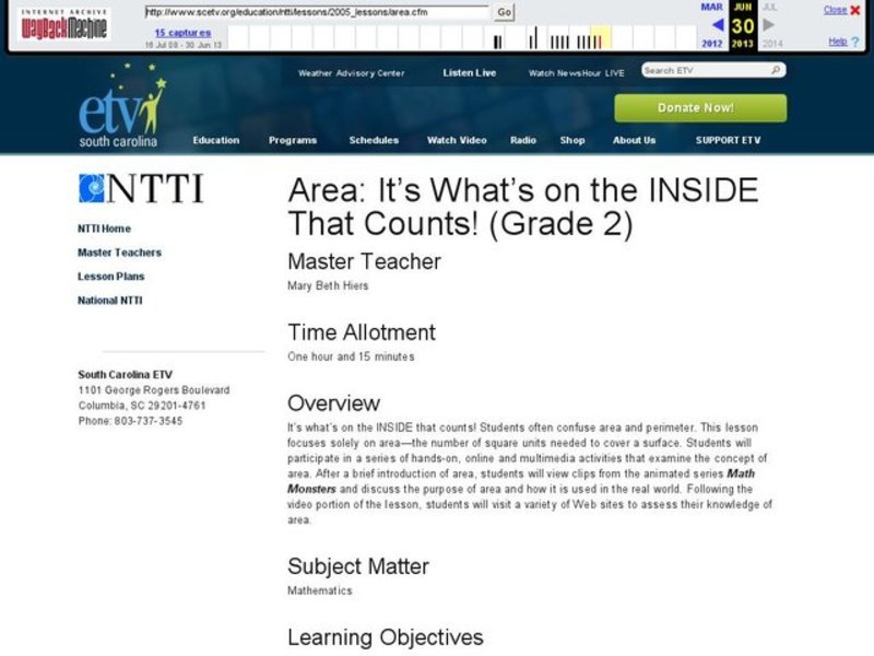 Area: It's What's on the INSIDE That Counts! Lesson Plan