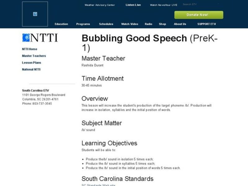 Bubbling Good Speech Lesson Plan