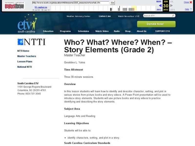 Who? What? Where? When? - Story Elements Lesson Plan
