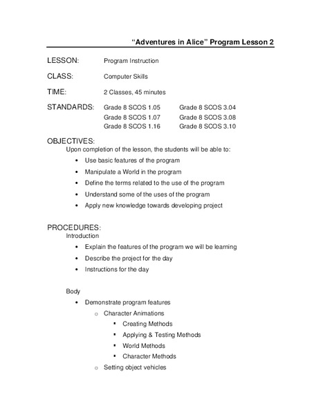 Adventures in Alice Lesson Plan