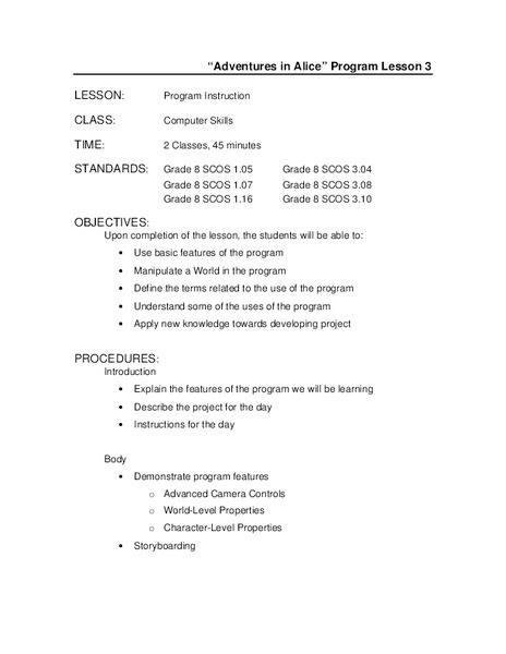 Adventures in Alice Lesson Plan
