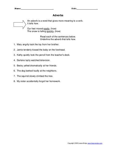 Adverbs Worksheet