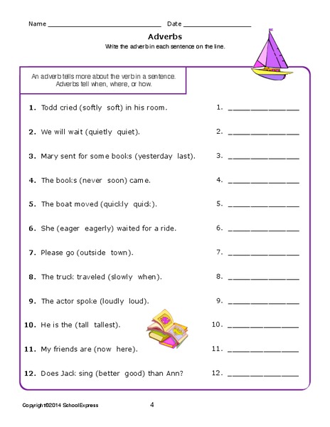 Adverbs Worksheet