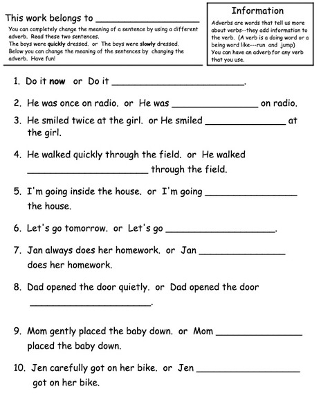 Adverbs Worksheet