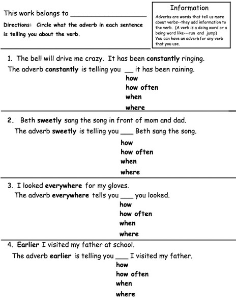 Adverbs Worksheet