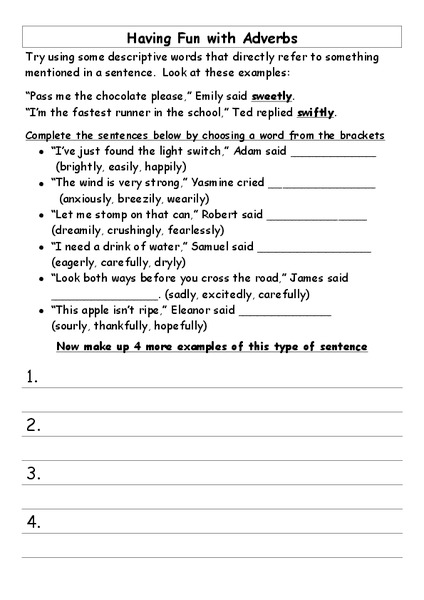 Adverbs Worksheet