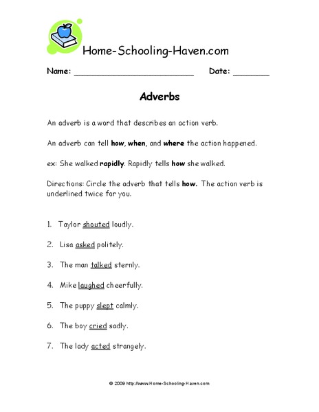 Adverbs Worksheet