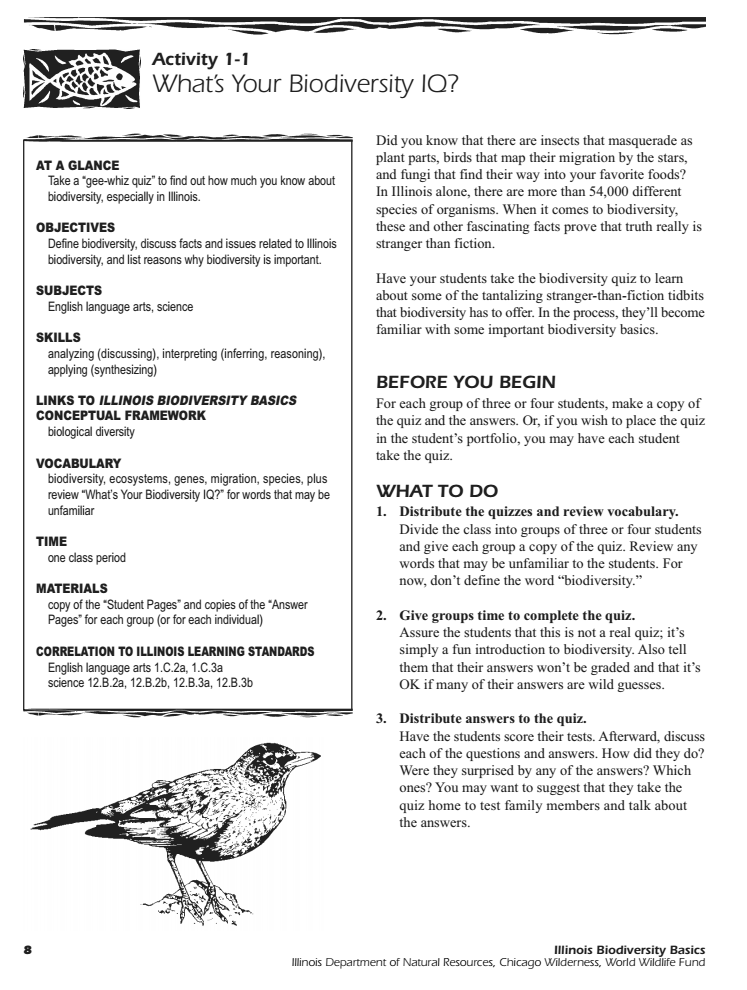 Section One: What is Biodiversity? Lesson Plan