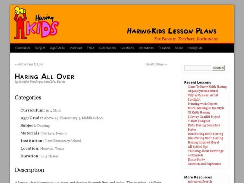 Haring All Over Lesson Plan