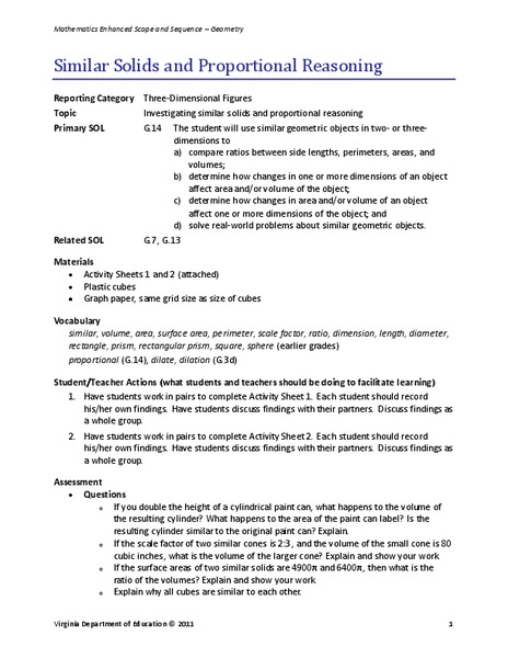 Similar Solids and Proportional Reasoning Lesson Plan