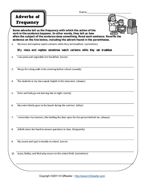 Adverbs of Frequency Worksheet