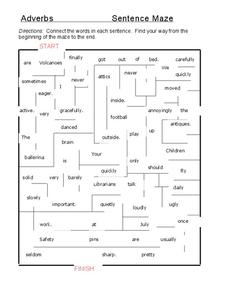 Adverbs Sentence Maze Worksheet