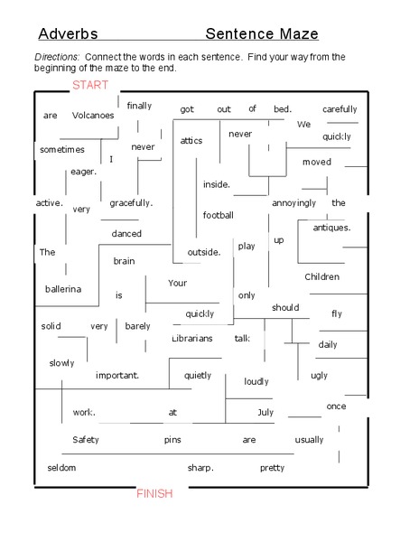 Adverbs Sentence Maze Worksheet
